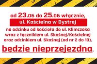 Tymczasowe zamknięcie ul. Kościelnej i ul. Skośnej w Bystrej w związku z pracami asfaltowymi (23-25.06)