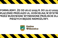 Utrudnienia na ul. Kościelnej w Bystrej w dniach 16–21 lipca 2025