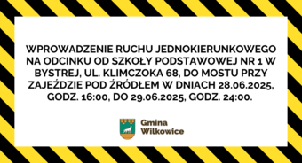 Ruch jednokierunkowy na ul. Klimczoka w Bystrej, 28-29.06.2025
