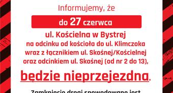 Utrudnienia na ul. Kościelnej w Bystrej – nakładka asfaltowa do piątku (27.06)